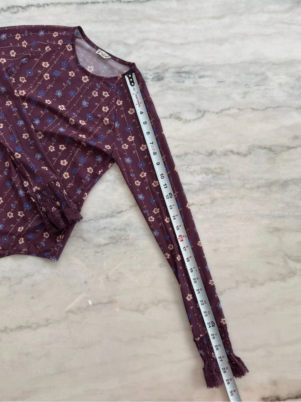 Free People Up All Night Printed Bodysuit Plum Floral Mesh Women Size M